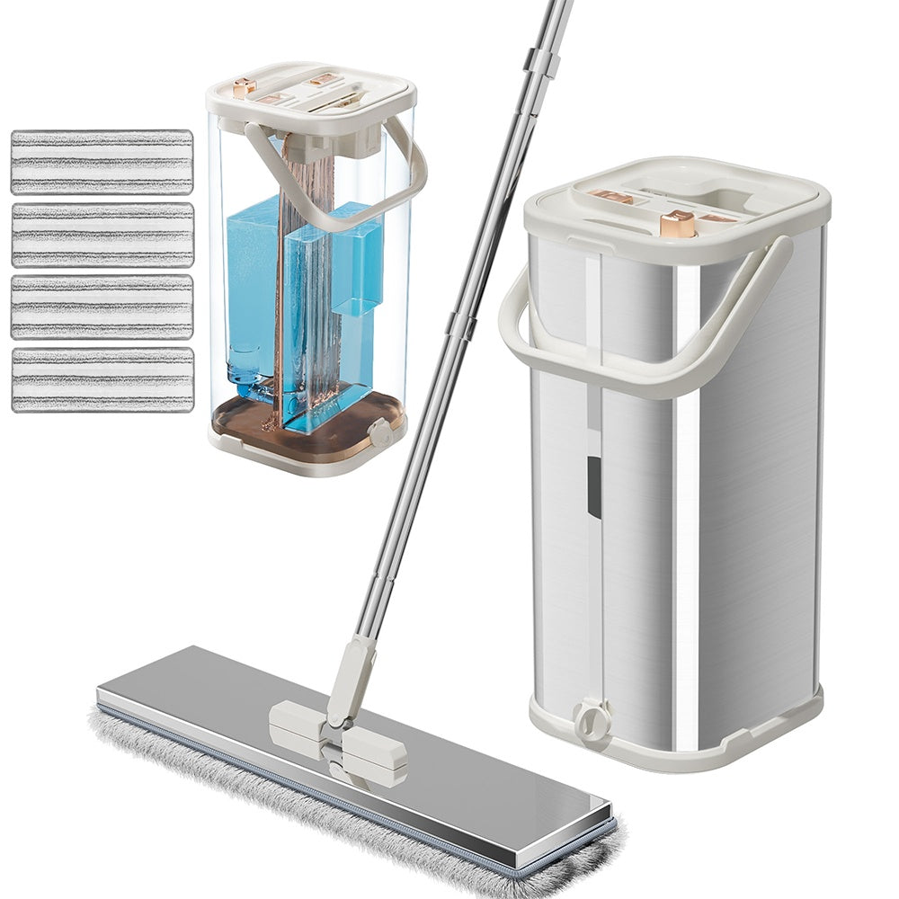 Separates Dirty Water Mop, Flat Mop And Bucket For Home With Extra Refills, Stainless Steel Mop And Bucket With Wringer