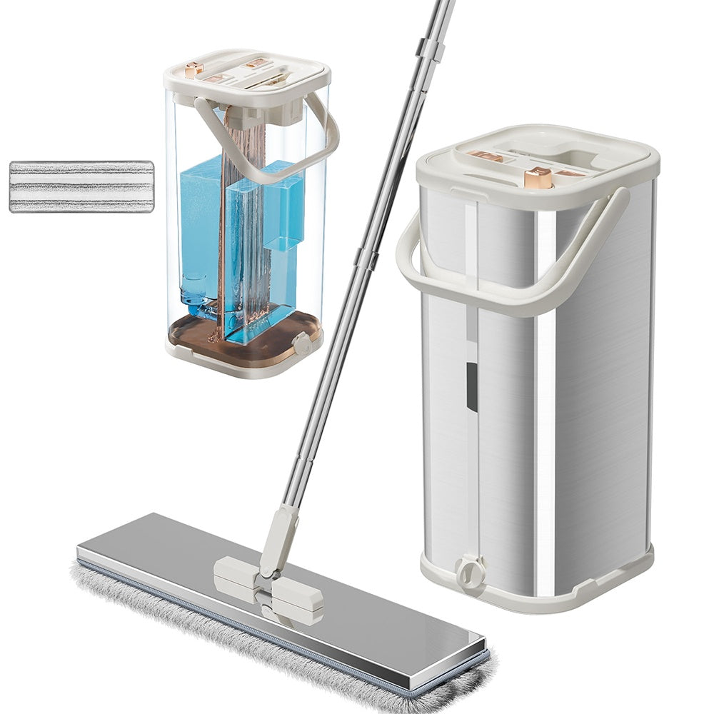 Separates Dirty Water Mop, Flat Mop And Bucket For Home With Extra Refills, Stainless Steel Mop And Bucket With Wringer