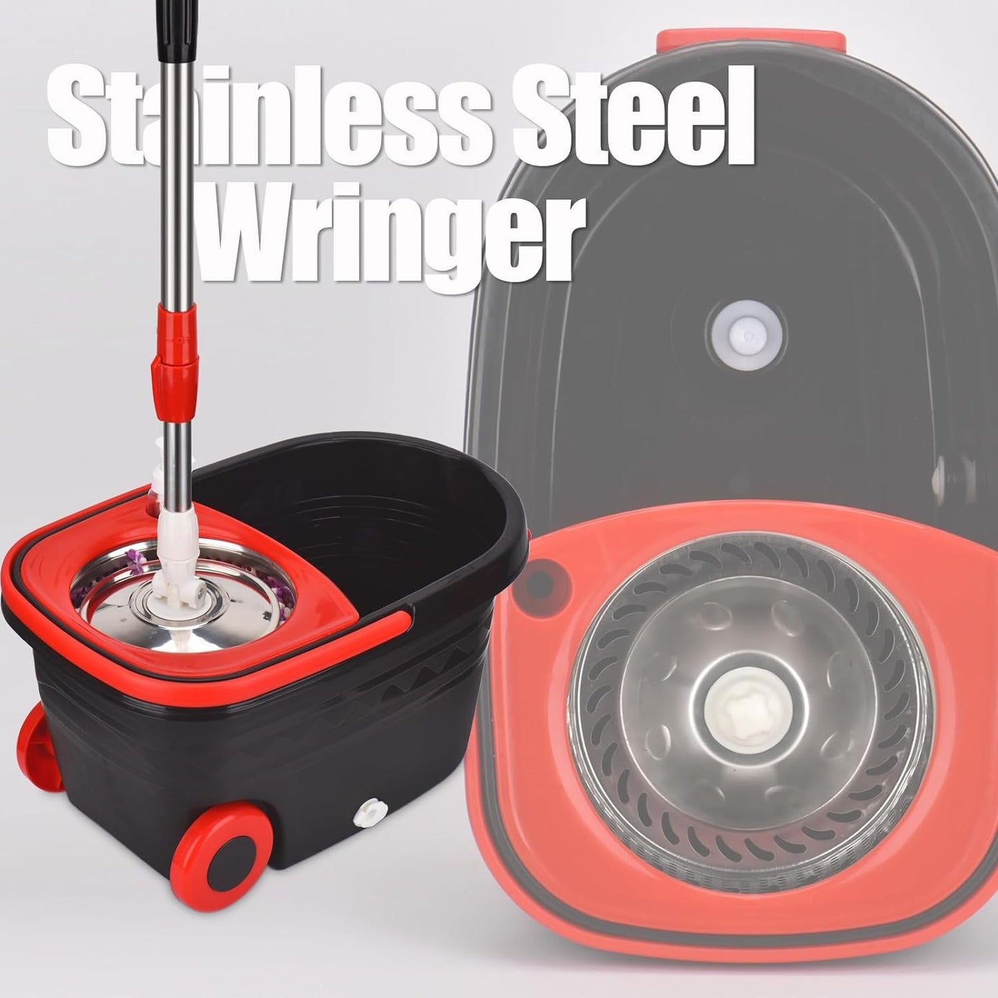 Spin Mop And Bucket With Wringer Set On Wheels, 360 Spinning Mop With Stainless Steel Handle For All Hard Surfaces, Floor Cleaning System With 3 Microfiber Replacement Heads