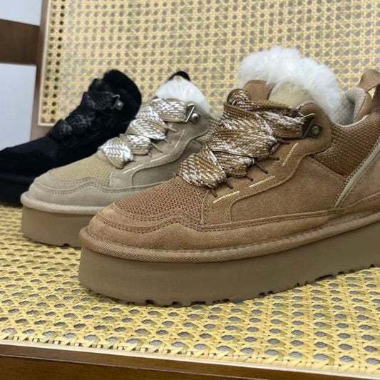 Sneaker Women Lowmel Leather Snow Fleece-lined Winter Warm Thick Cotton Shoes
