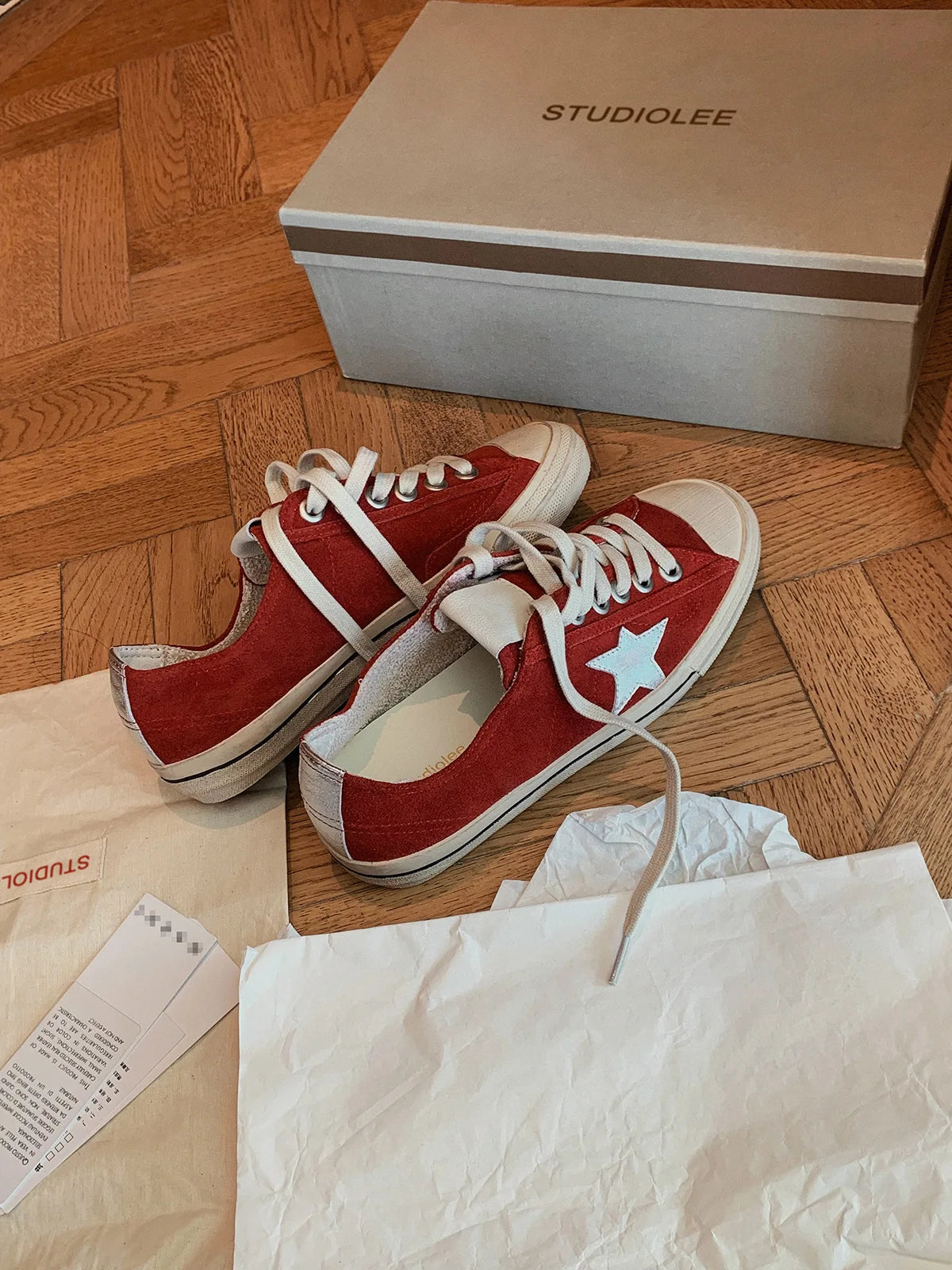 2025 Washed horse leather, old stars, casual inner height increase, small dirty shoes, women's board shoes