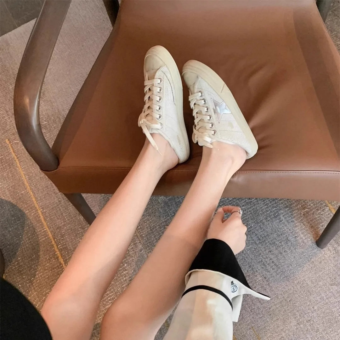 2025 Washed horse leather, old stars, casual inner height increase, small dirty shoes, women's board shoes