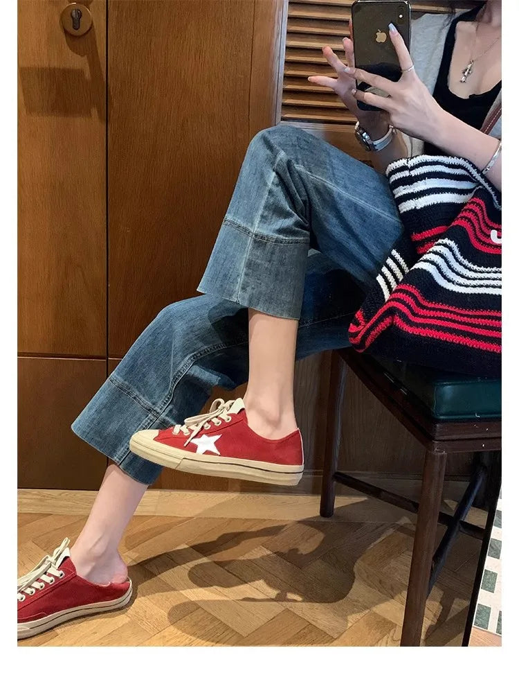 2025 Washed horse leather, old stars, casual inner height increase, small dirty shoes, women's board shoes