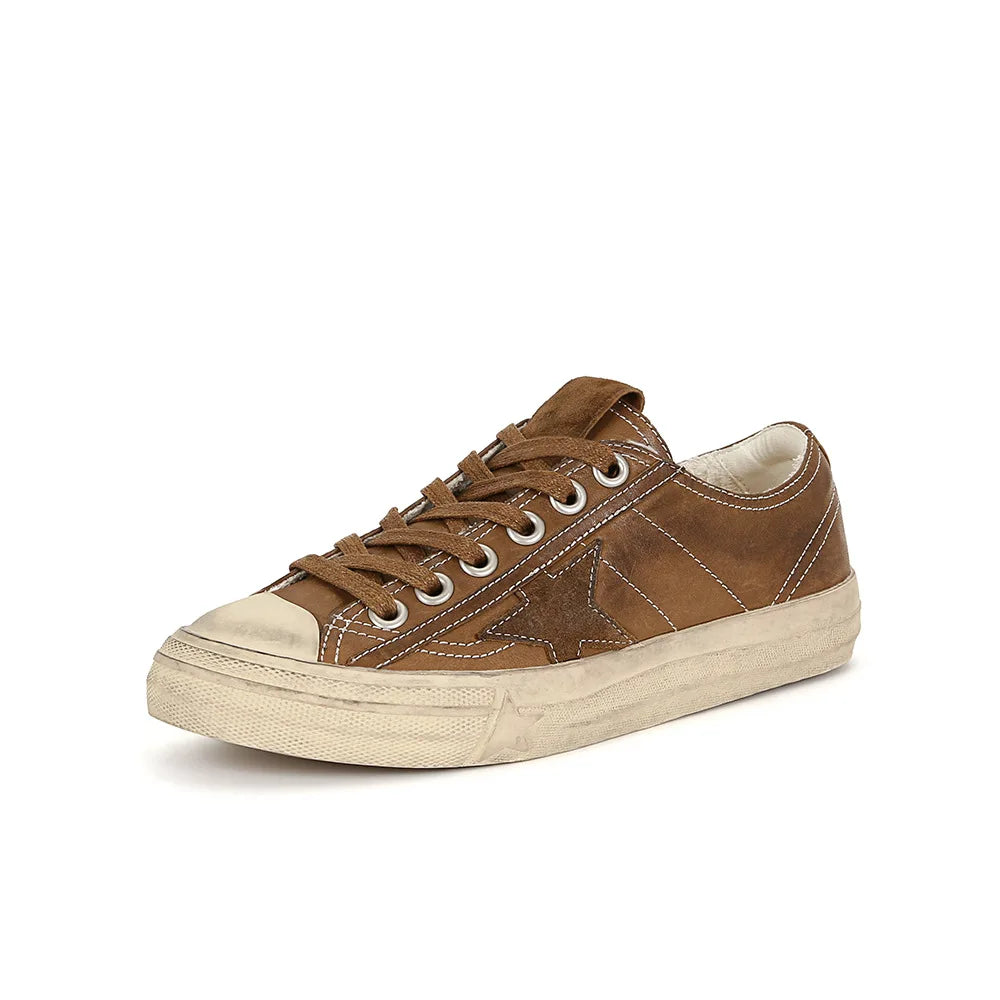 2025 Washed horse leather, old stars, casual inner height increase, small dirty shoes, women's board shoes