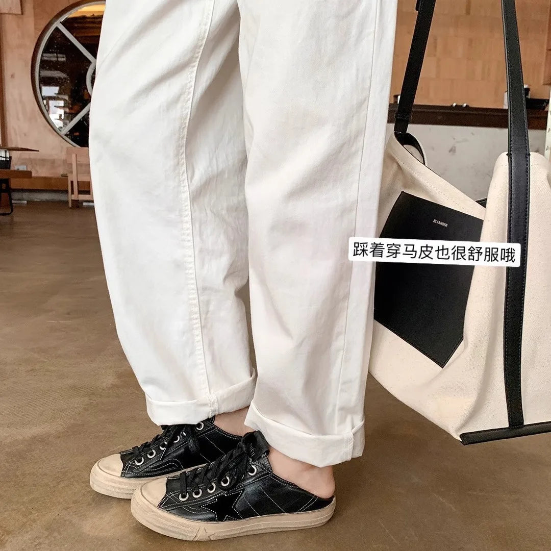 2025 Washed horse leather, old stars, casual inner height increase, small dirty shoes, women's board shoes