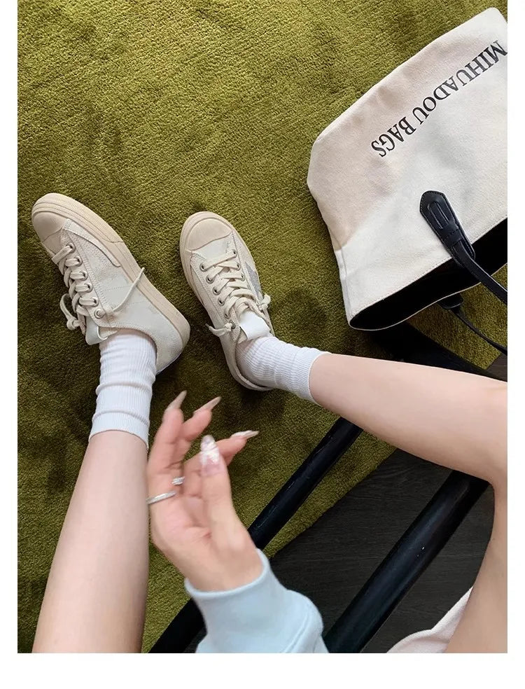 2025 Washed horse leather, old stars, casual inner height increase, small dirty shoes, women's board shoes