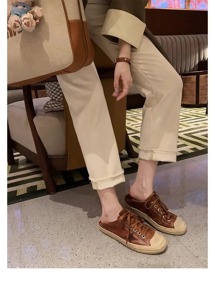 2025 Washed horse leather, old stars, casual inner height increase, small dirty shoes, women's board shoes