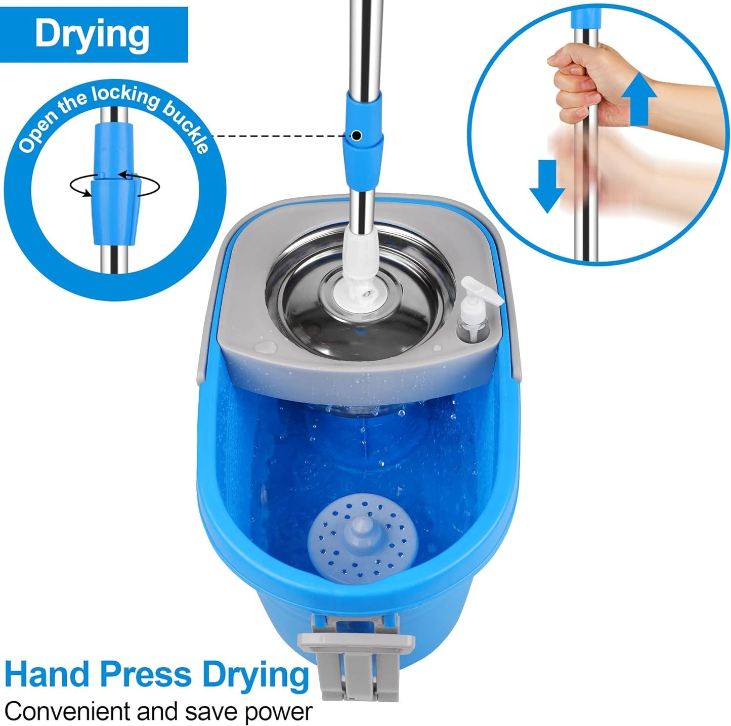 Spin Mop And Bucket With Wringer Set On Wheels, 360 Spinning Mop With Stainless Steel Handle For All Hard Surfaces, Floor Cleaning System With 3 Microfiber Replacement Heads