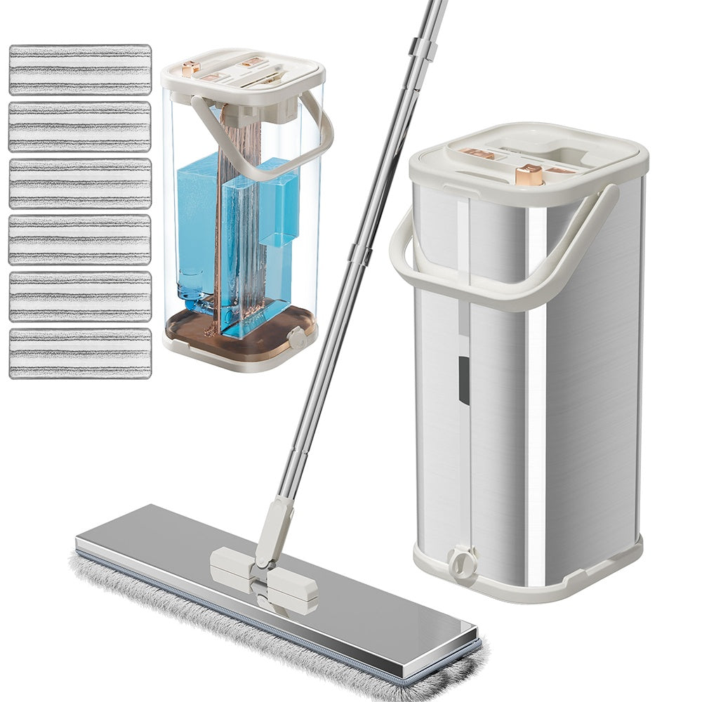 Separates Dirty Water Mop, Flat Mop And Bucket For Home With Extra Refills, Stainless Steel Mop And Bucket With Wringer