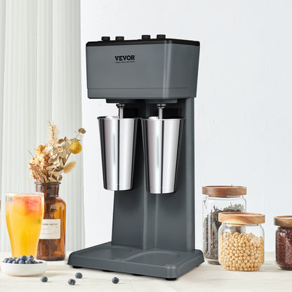 VEVOR Milkshake Maker, 375W X 2 Electric Milkshake Machine, Double Heads Drink Mixer Blender Machine, 3-Speed Milkshake Mixer With 2 X 820 Ml Stainless Steel Cups, For Commercial And Home