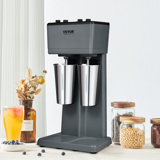 VEVOR Milkshake Maker, 375W X 2 Electric Milkshake Machine, Double Heads Drink Mixer Blender Machine, 3-Speed Milkshake Mixer With 2 X 820 Ml Stainless Steel Cups, For Commercial And Home
