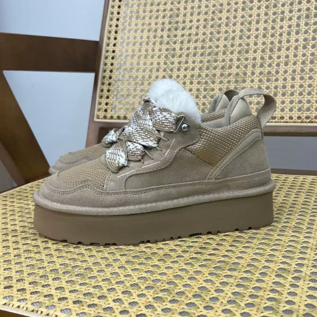 Sneaker Women Lowmel Leather Snow Fleece-lined Winter Warm Thick Cotton Shoes