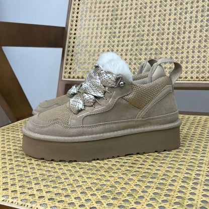 Sneaker Women Lowmel Leather Snow Fleece-lined Winter Warm Thick Cotton Shoes