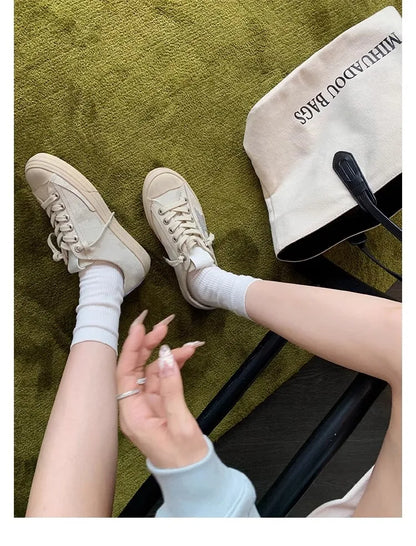 2025 Washed horse leather, old stars, casual inner height increase, small dirty shoes, women's board shoes