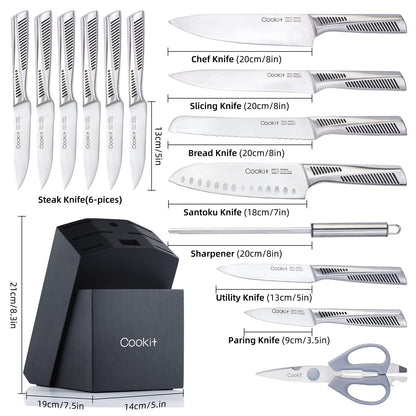 15-Piece Kitchen Knife Set with Block & Sharpener