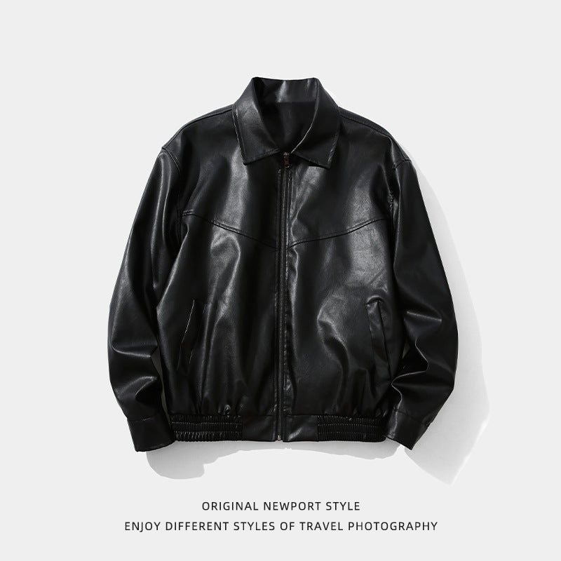 American Black Leather Coat Coat Men's And Women's Same Retro