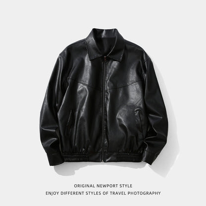 American Black Leather Coat Coat Men's And Women's Same Retro