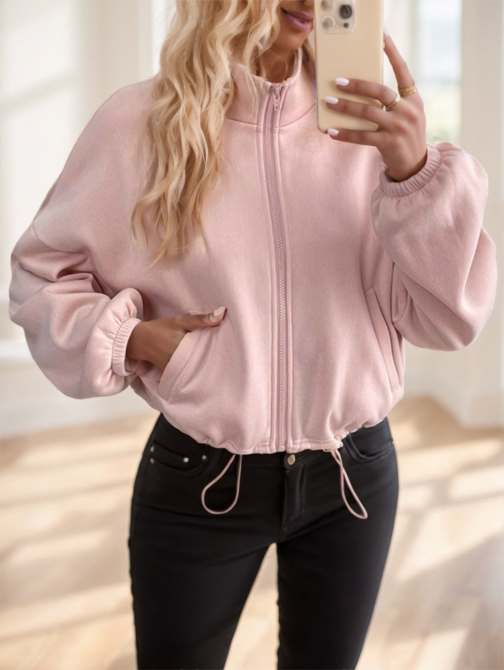 Women's Zip-Up Drawstring Long Sleeve Casual Hooded Sweatshirt Jacket